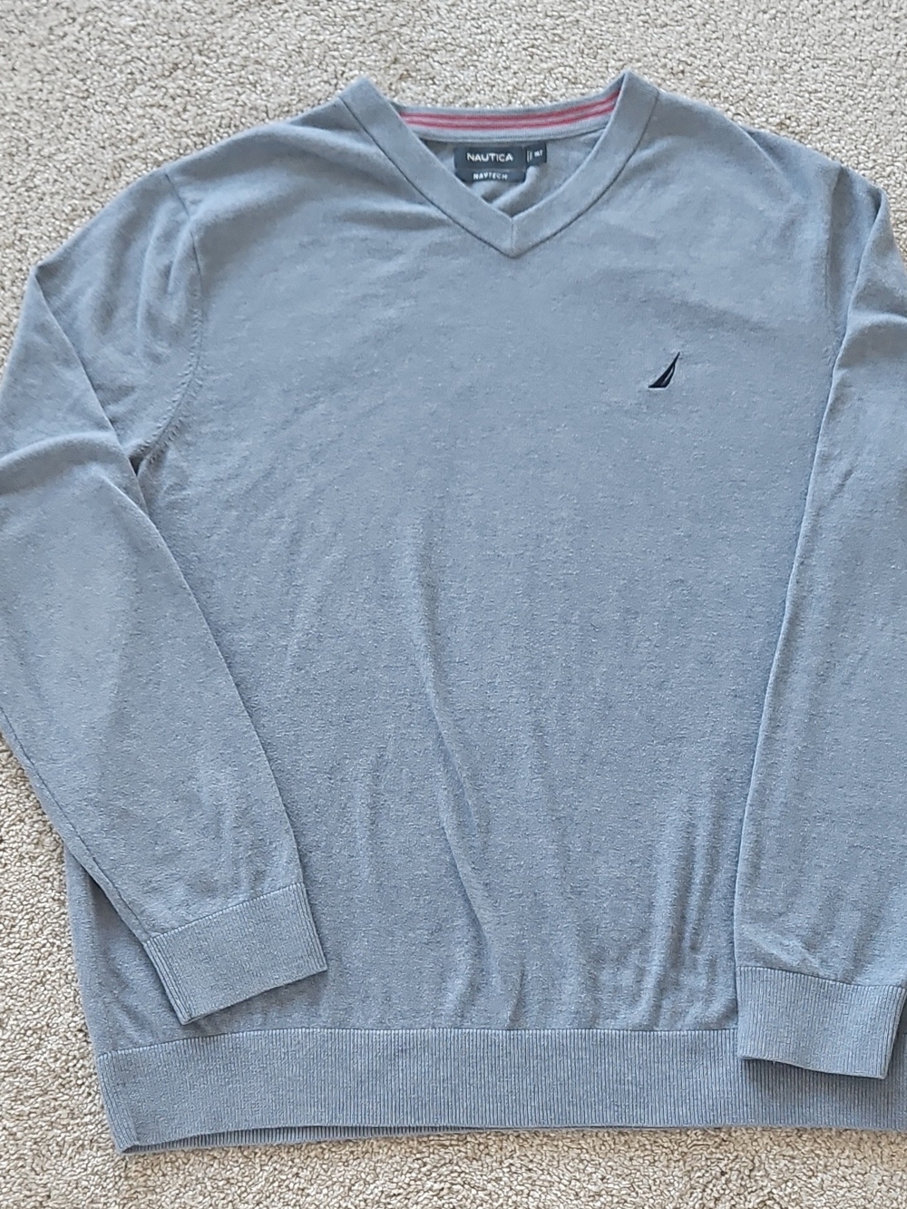 Nautica Men's Light Blue V-Neck Sweater with Embroidered Logo